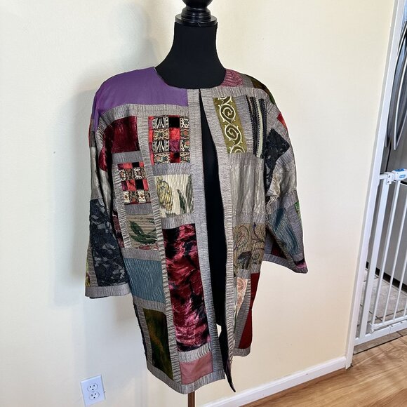 Womens Patchwork Kimono Jacket Multicolor Zuzka For Fabricology New York - Picture 12 of 13